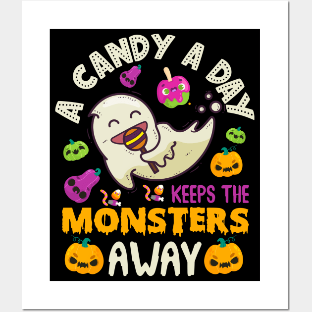 A Candy A Day Keeps The Monsters Away Halloween Wall Art by koolteas